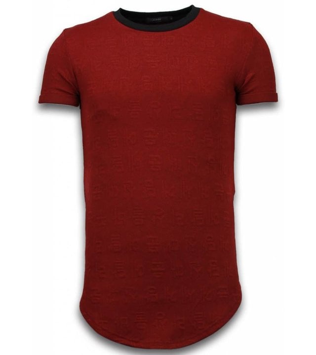 John H 3D Encrypted T-Shirt - Long Fit T shirt Herren Zipped - Rot