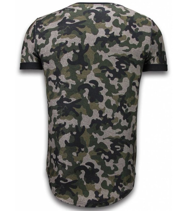 John H Camouflaged Fashionable T-Shirt - Long Fit T shirt Herren Army Pattern - Grün