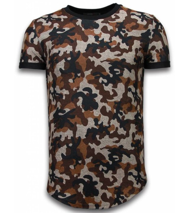 John H Camouflaged Fashionable T-Shirt- Long Fit T shirt Herren Army Pattern - Braun