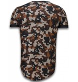 John H Camouflaged Fashionable T-Shirt- Long Fit T shirt Herren Army Pattern - Braun