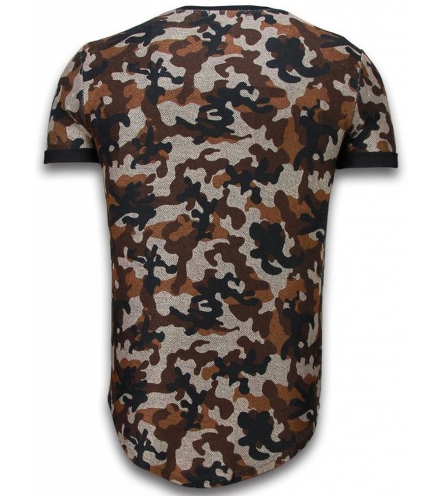 John H Camouflaged Fashionable T-Shirt- Long Fit T shirt Herren Army Pattern - Braun