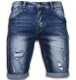 Enos Kurze Hosen Herren - Slim Fit Vintage Torn Look Shorts - Blau