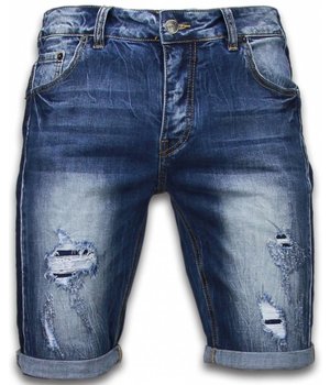 Enos Kurze Hosen Herren - Slim Fit Vintage Torn Look Shorts - Blau