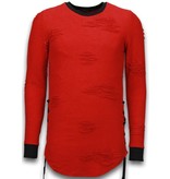 John H Destroyed Look Pullover - Side Laces Long Fit Sweatshirt - Rot