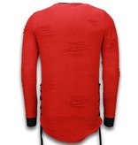 John H Destroyed Look Pullover - Side Laces Long Fit Sweatshirt - Rot