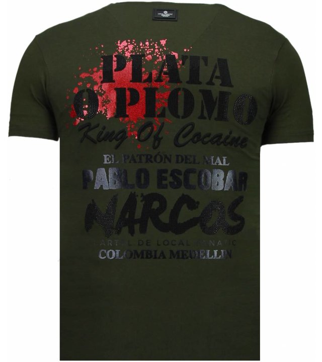 Local Fanatic Pablo Escobar Narcos - Strass T Shirt Herren - Grün