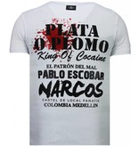 Local Fanatic Pablo Escobar Narcos - Strass T Shirt Herren - Weiß