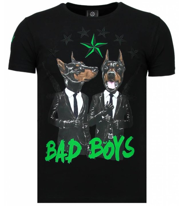 Local Fanatic Bad Boys Pinscher - Strass T Shirt Herren - Schwarz