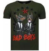 Local Fanatic Bad Boys Pinscher - Strass T Shirt Herren - Grün