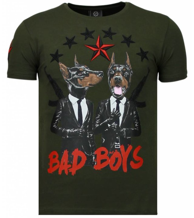 Local Fanatic Bad Boys Pinscher - Strass T Shirt Herren - Grün