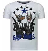 Local Fanatic Bad Boys Pinscher - Strass T Shirt Herren - Weiß