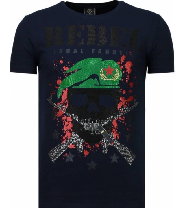 Local Fanatic Skull Rebel - Strass T Shirt Herren - Blau