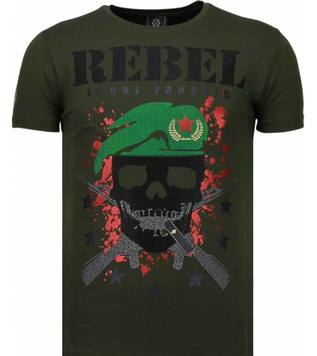 Local Fanatic Skull Rebel - Strass T Shirt Herren - Grün