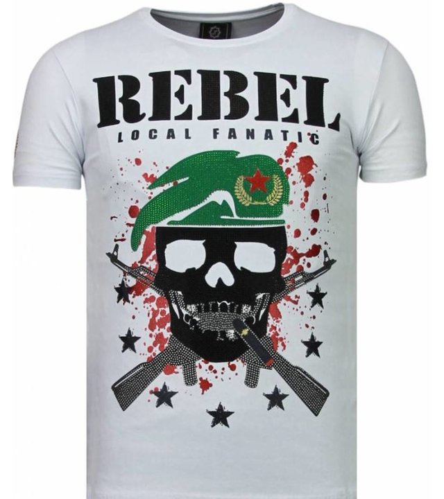 Local Fanatic Skull Rebel - Strass T Shirt Herren - Weiß