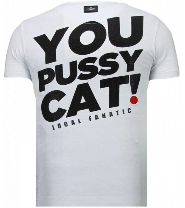 Local Fanatic Pussy Cat - Strass T Shirt Herren - Weiß