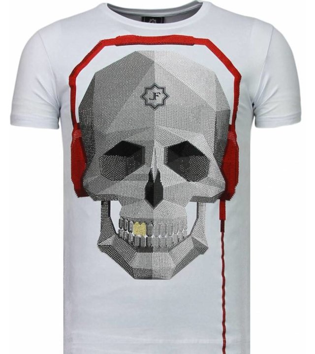 Local Fanatic Skull Bring The Beat - Strass T Shirt Herren - Weiß