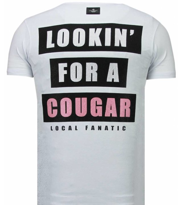 Local Fanatic Panther For A Cougar - Strass T Shirt Herren - Weiß