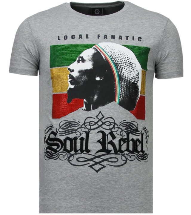 Local Fanatic Soul Rebel Bob -Strass T Shirt Herren - Grau