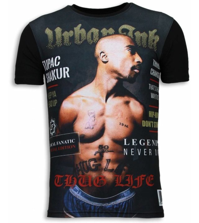 Local Fanatic Tupac Shakur Thug Life - Digital Strass T Shirt Herren - Schwarz