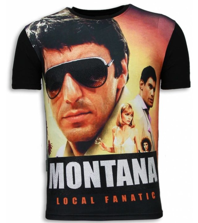 Local Fanatic Tony Montana - Digital Strass T Shirt Herren - Schwarz