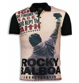 Local Fanatic Rocky Balboa The Movie - Digital Strass Polohemd Herren - Schwarz