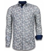 Gentile Bellini ItaliItalianische Hemden - Slim Fit -Blouse Drawn Flower Pattern - Blau