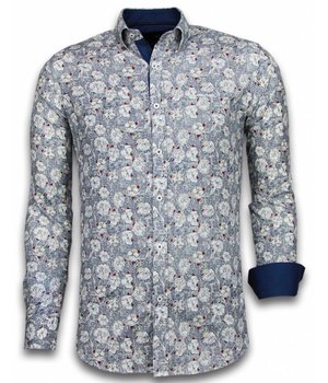 Gentile Bellini ItaliItalianische Hemden - Slim Fit -Blouse Drawn Flower Pattern - Blau