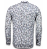 Gentile Bellini ItaliItalianische Hemden - Slim Fit -Blouse Drawn Flower Pattern - Blau