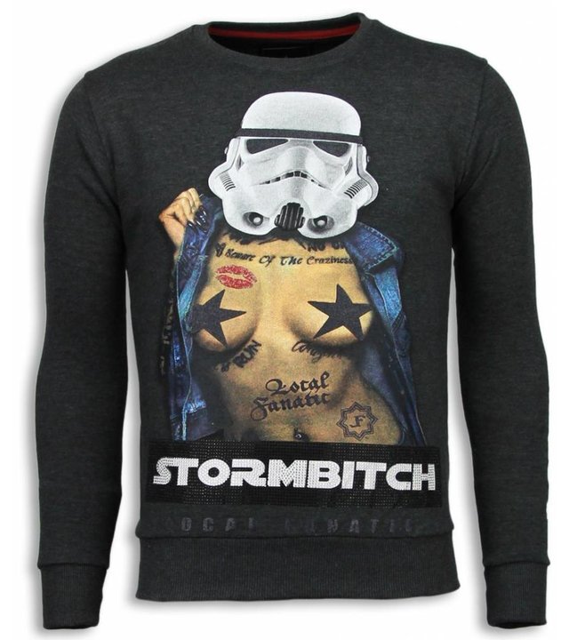 Local Fanatic Stormbitch - Strass Sweater - Steinkohle