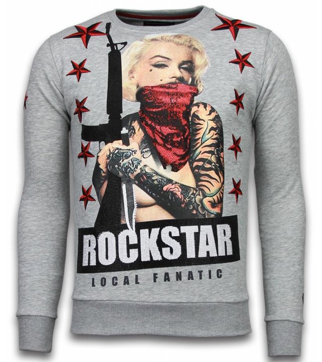 Local Fanatic Marilyn Rockstar - Strass Sweater - Grau