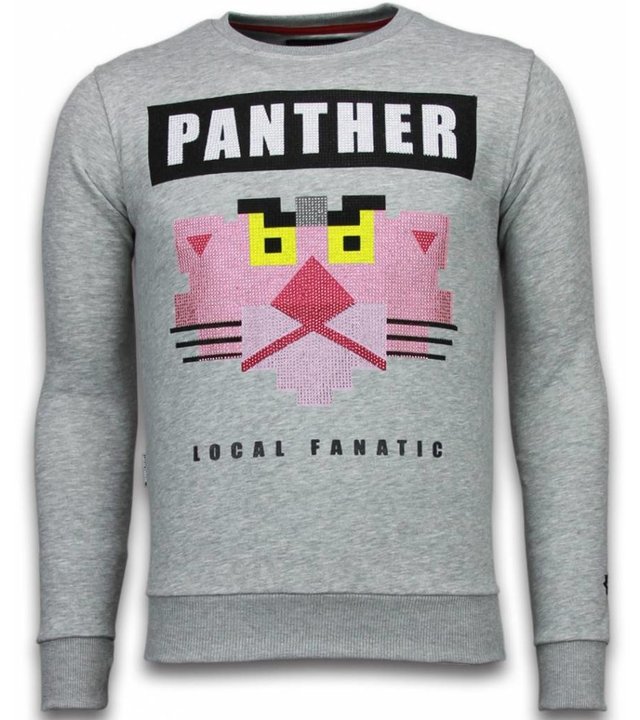 Local Fanatic Panther - Strass Sweater - Grau