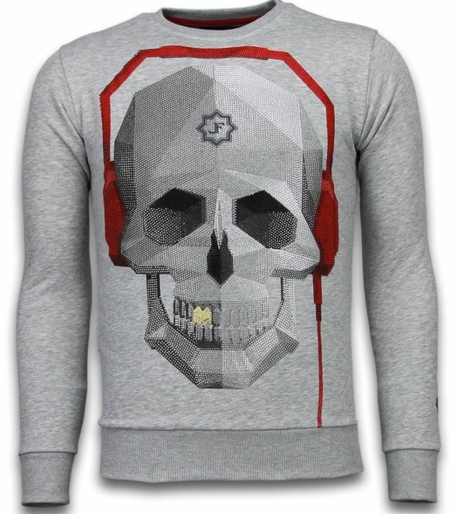 Local Fanatic Totenkopf  Beat - Strass Sweater - Grau