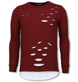 Uniplay Longfit Sweater - Damaged Look Shirt - Bordeaux