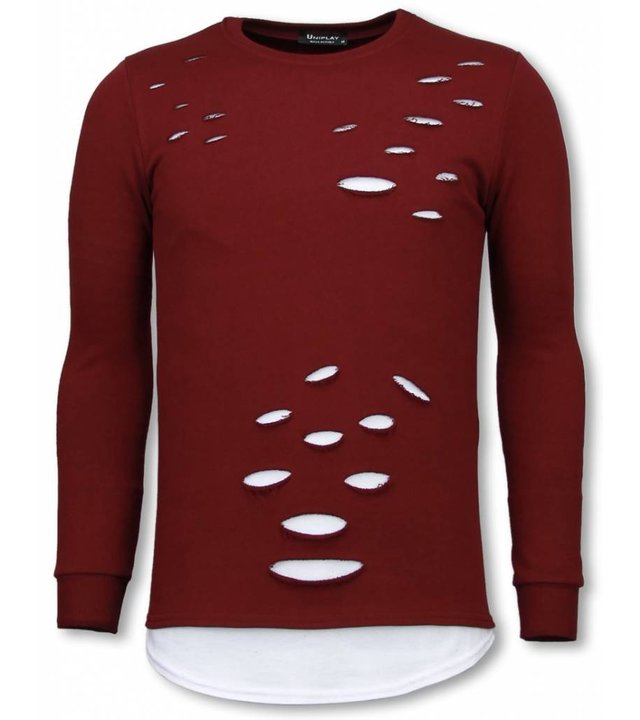 Uniplay Longfit Sweater - Damaged Look Shirt - Bordeaux