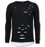 Uniplay Longfit Sweater - Damaged Look Shirt - Schwarz