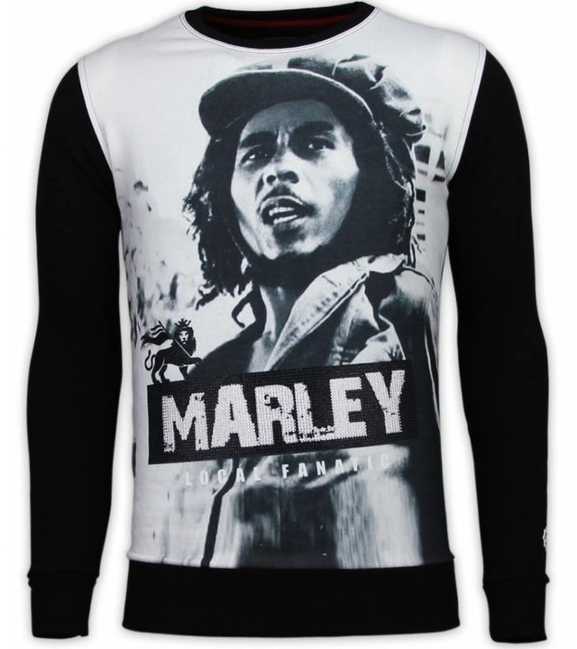 Local Fanatic Bob Marley - Digital Strass Sweater - Schwarz