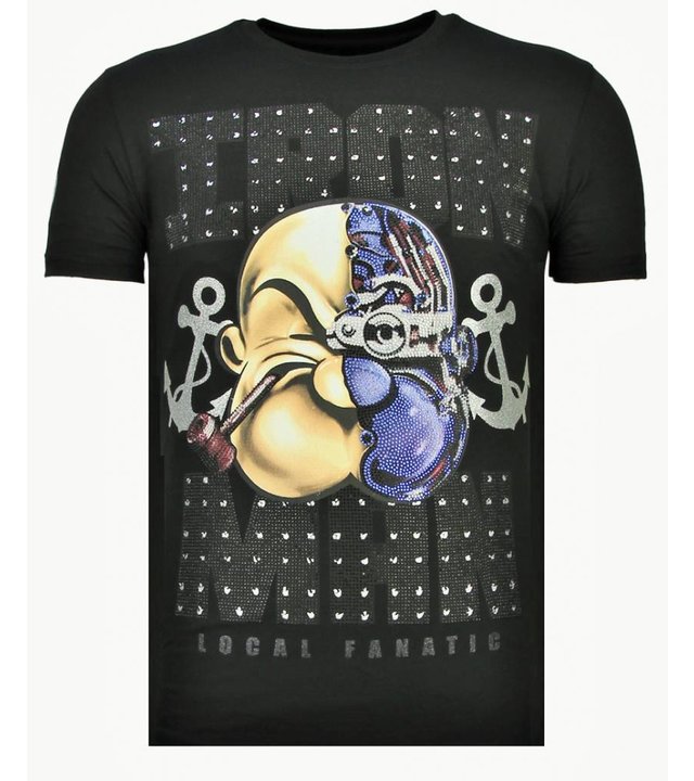 Local Fanatic Iron Man Popeye - Strass T-shirt - Schwarz
