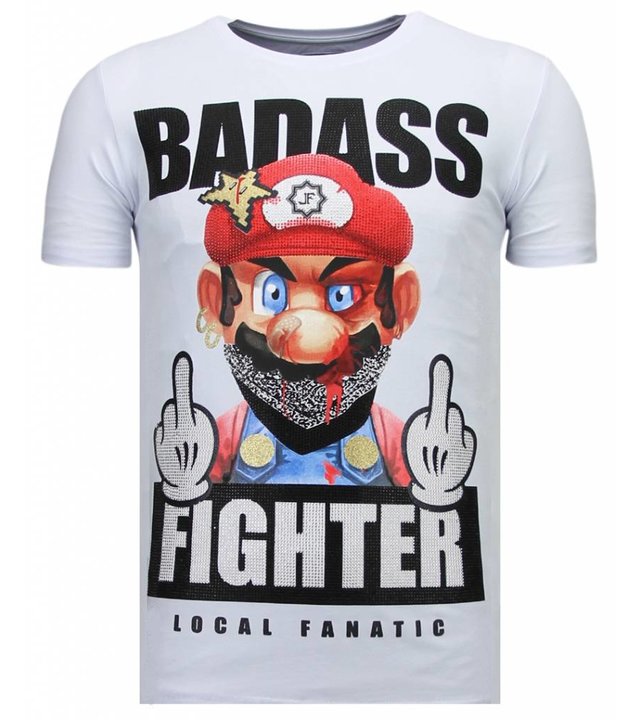 Local Fanatic Fight Club Mario - Strass T-shirt - Weiß