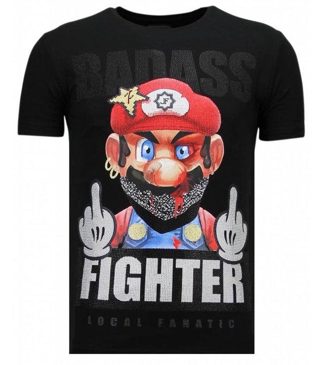 Local Fanatic Fight Club Mario - Strass T-shirt - Schwarz