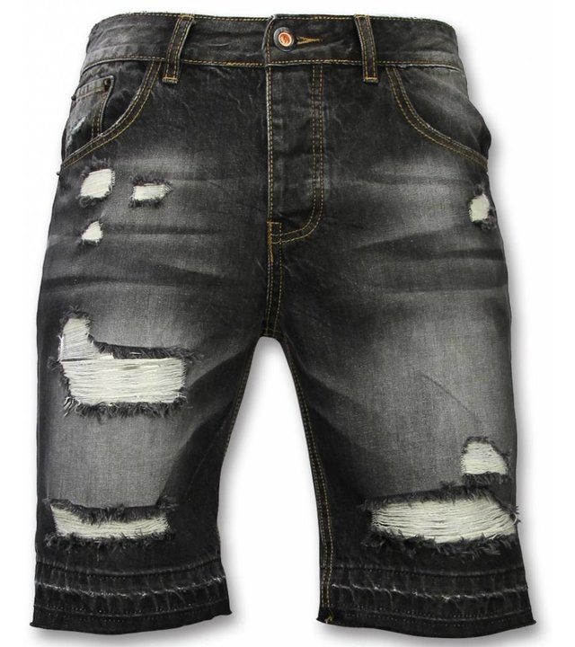 Enos Kurze Hosen Herren - Slim Fit Ripped Shorts - Schwarz
