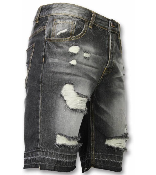 Enos Kurze Hosen Herren - Slim Fit Ripped Shorts - Schwarz