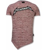 Local Fanatic Longfit Asymmetrische Stickerei - T-Shirt Aufnäher - US Army - Pink