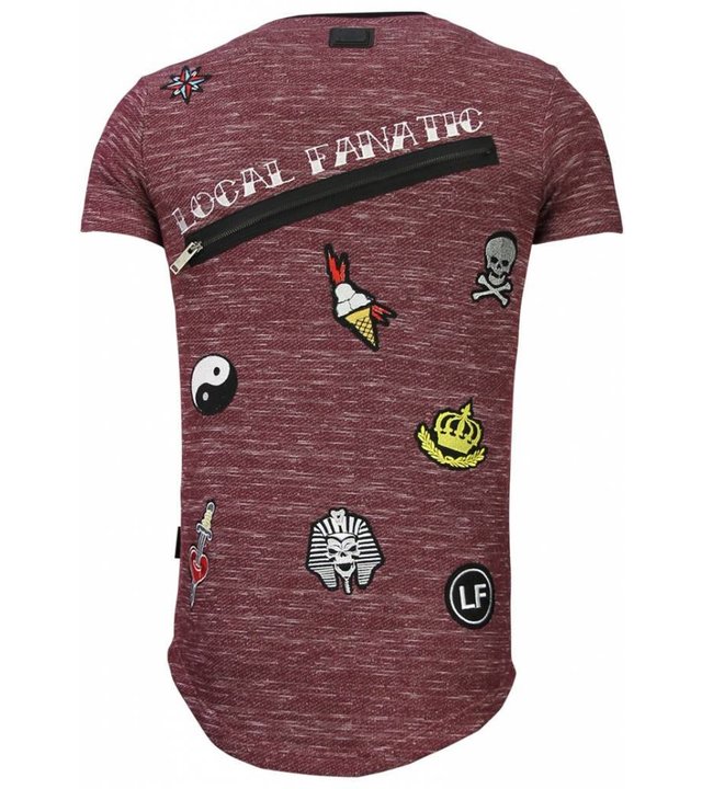 Local Fanatic Longfit Asymmetrische Stickerei - T-Shirt Patches - Elite Crew - Bordeaux