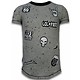 Longfit Asymmetrische Stickerei - T-Shirt Patches - Rockstar - Grau