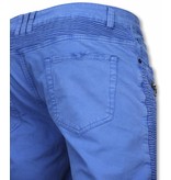 Enos Herren Kurze Hose - Slim Fit Biker Jeans Mit Reißverschlüssen - Blau