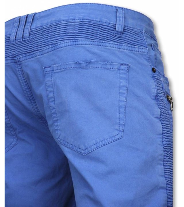 Enos Herren Kurze Hose - Slim Fit Biker Jeans Mit Reißverschlüssen - Blau