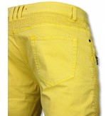 Enos Herren Kurze Hose - Slim Fit Biker Jeans Mit Reißverschlüssen - Gelb