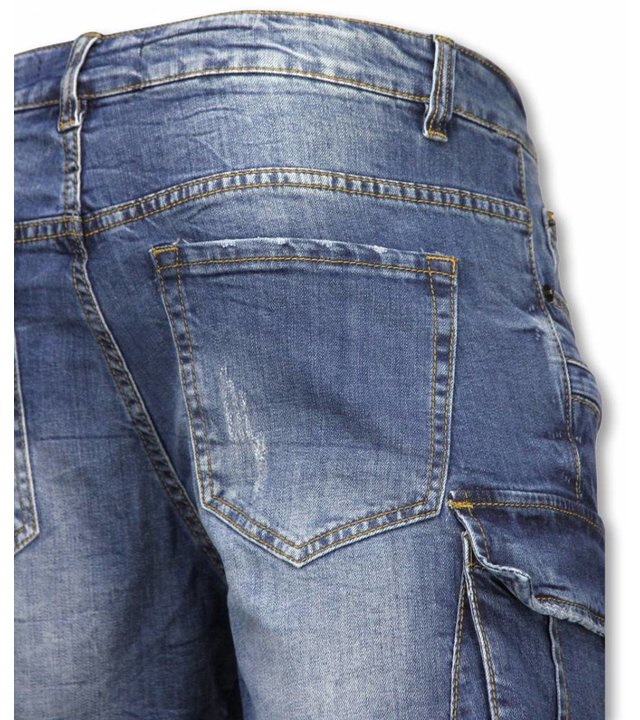 Enos Männer kurze Hosen - Slim Fit Biker Denim Pocket Jeans - Blau