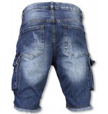 Enos Männer kurze Hosen - Slim Fit Biker Denim Pocket Jeans - Blau Enos Männer kurze Hosen - Slim Fit Biker Denim Pocket Jeans - Blau