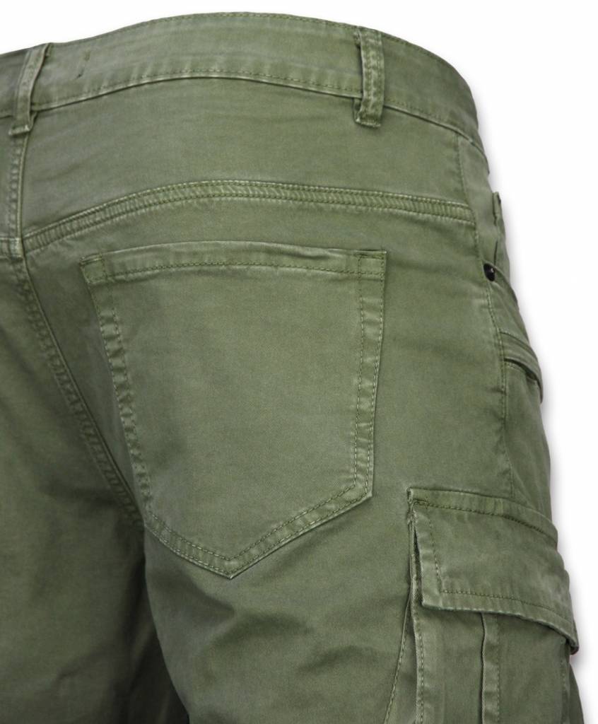 Herren Kurze Hose - Slim Fit Biker Pocket Jeans - Grün 